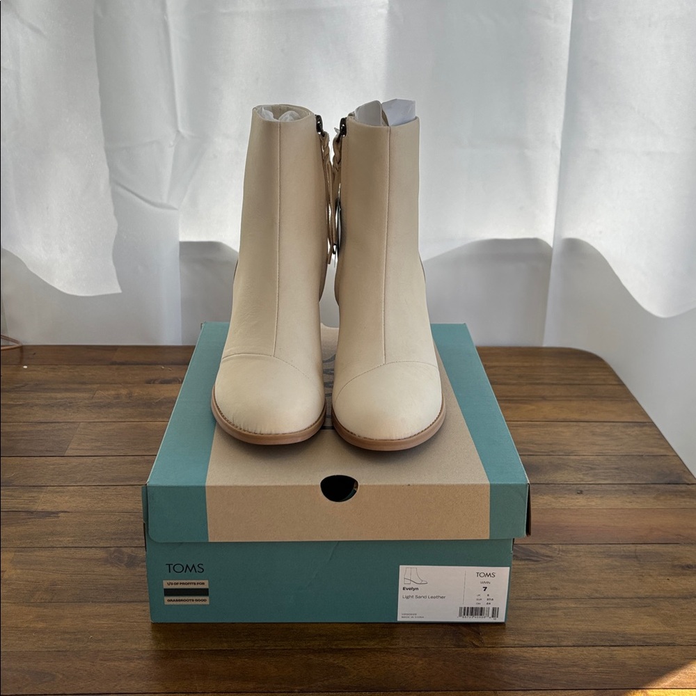 TOMS Light Sand Leather Evelyn Boots